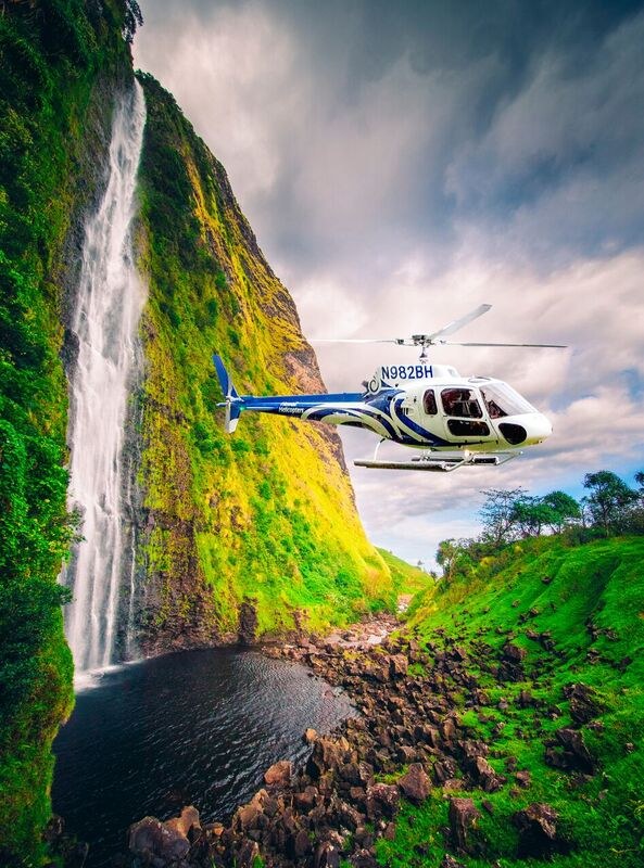 Helicopter Flight Over the Coastline & Waterfall Landing