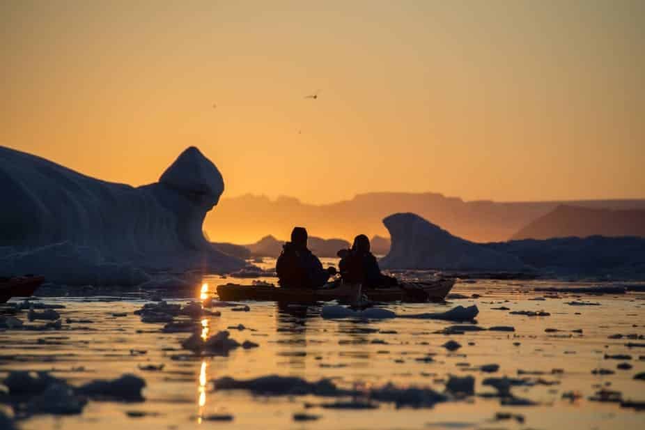 Nuuk Arctic Kayaking Among Icebergs at Dusk