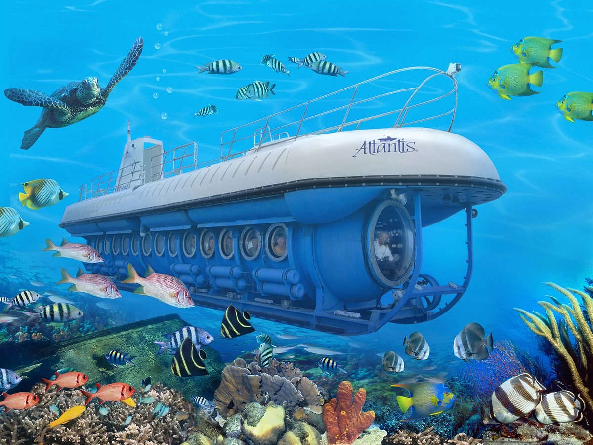 Atlantis Submarine dive to 130+ feet over a Barbados reef and wreck