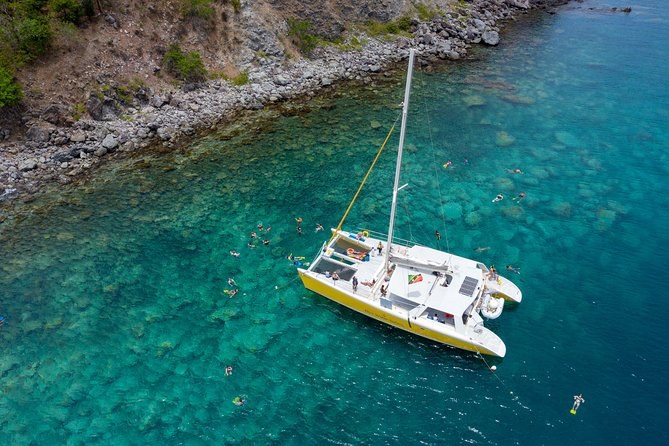 Catamaran sail and snorkel to Nevis with The Narrows reef
