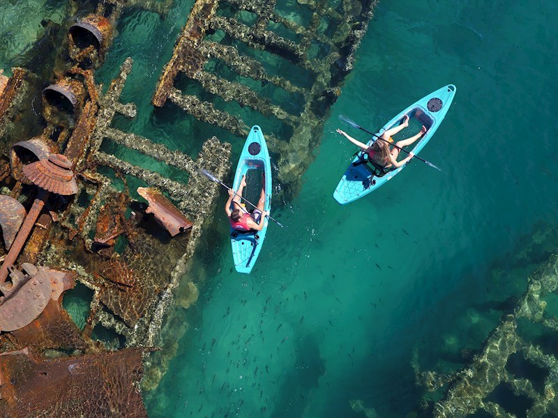 Tangalooma Wrecks: Private Clear-Kayak & Snorkel at Dawn