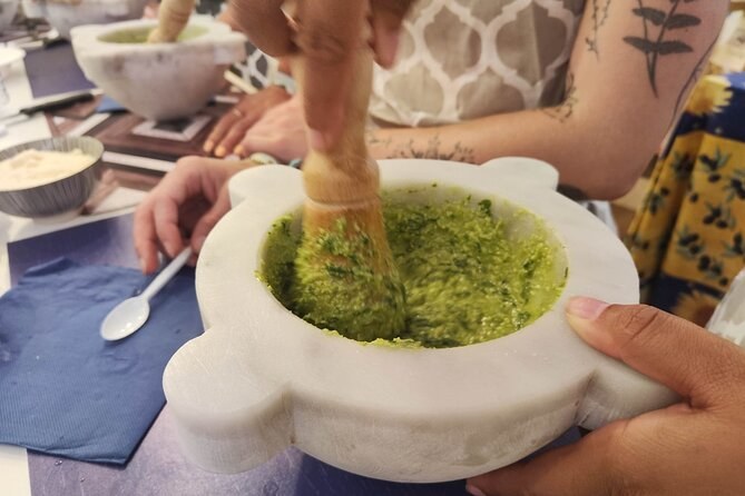 Grind real pesto in a marble mortar -- the dish was born here