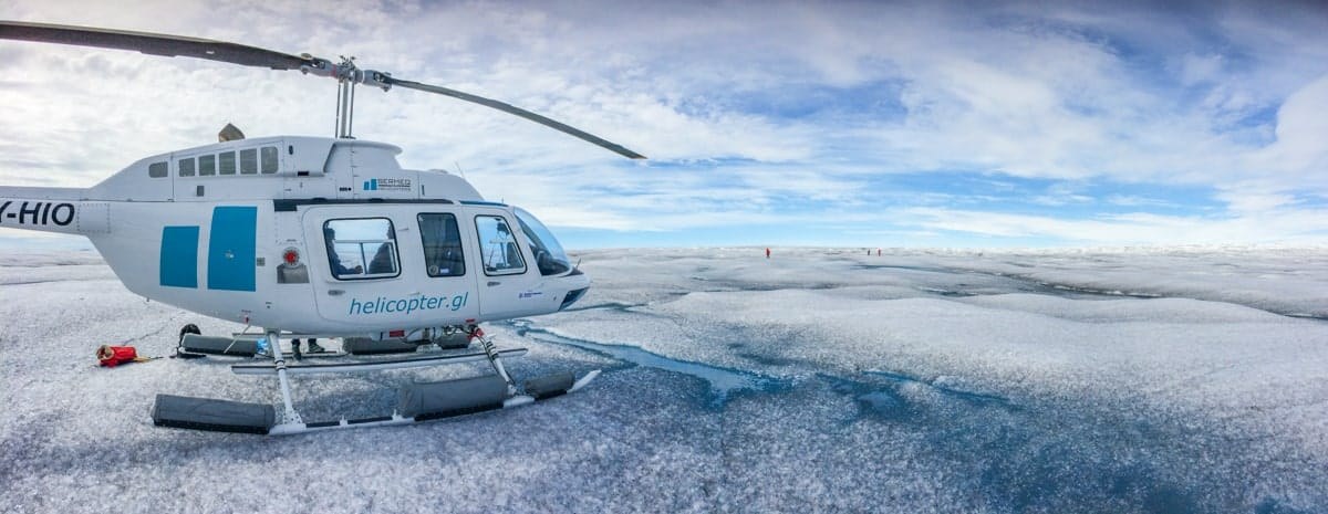 Heli-Flight Over Greenland Ice Sheet & Glacier Panorama