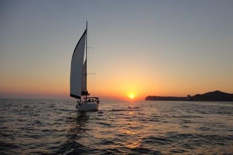 Santorini Caldera Sunset by Private Sailing Yacht